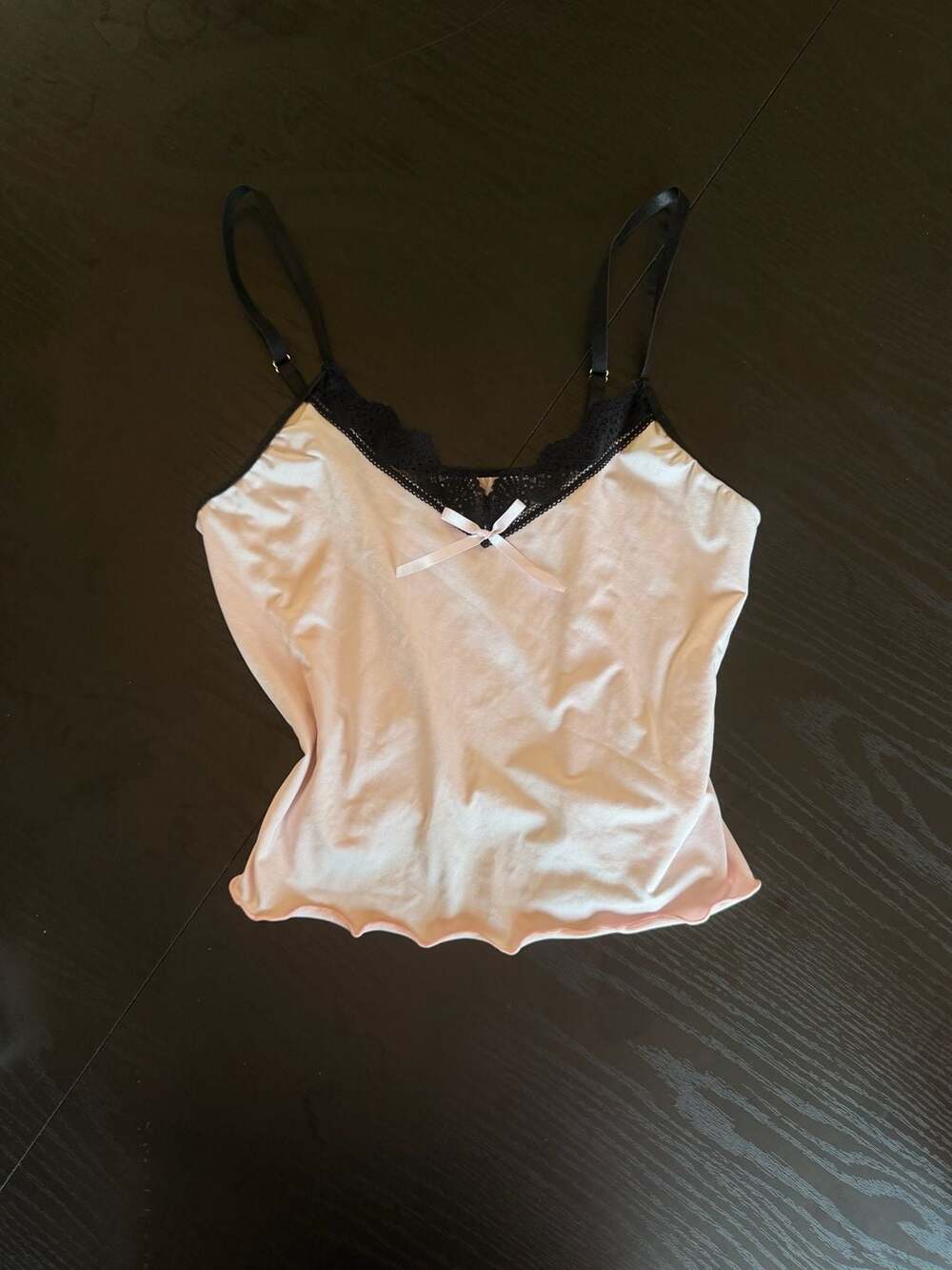 Pink and Black Lace-Trimmed Lettuce Edge Camisole Cami Top